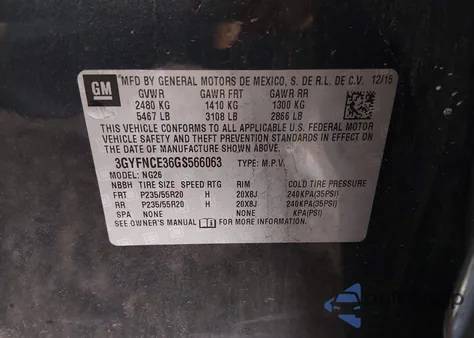 2016 Cadillac Srx Performance Collection z USA, uszkodzony, nr VIN 3GYFNCE36GS566063